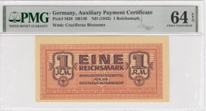 Německo (Pomocný platební certifikát) 1 říšská marka ND (1942) - PMG 64 EPQ Výběr bez obtisku