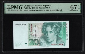 Germany (Federal Republic) 20 Deutsche Mark 1991 - PMG 67 EPQ Superb Gem Unc