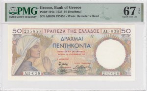 Řecko 50 drachmai 1935 - PMG 67 EPQ Superb Gem Unc