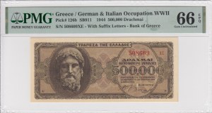 Řecko (německá a italská okupace za druhé světové války) 500 000 drachmai 1944 - PMG 66 EPQ Gem Uncirculated