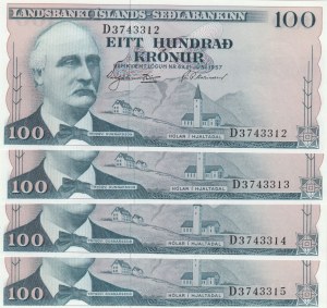 Iceland 100 Kronur 1957 Sequential # (4)