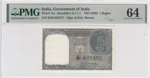 India 1 Rupee ND (1949) - PMG 64 Choice Uncirculated