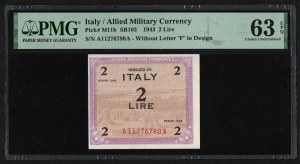 Italy 2 Lire 1943 - PMG 63 EPQ Choice Uncirculated