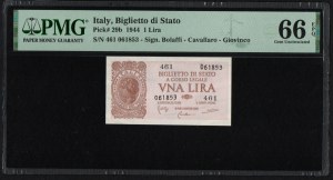 Italy 1 Lira 1944 - PMG 66 EPQ Gem Uncirculated