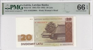 Lettonia 20 Latu 1992 (ND 1993) - PMG 66 EPQ Gemma Inconclusa