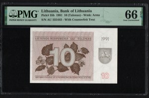 Lithuania 10 Talonas 1991 - PMG 66 EPQ Gem Uncirculated