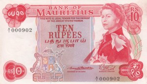 Mauritius 10 rupii 1967 - niski numer seryjny