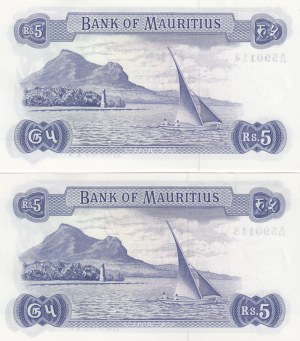 Mauritius 5 Rupees 1967 Sequential # (2)