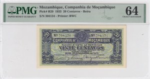 Mosambik 20 Centavos 1933 - PMG 64 Choice Uncirculated