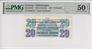 Norwegia (Spitzbergen) 20 kopiejek 1957 - PMG 50 EPQ Około bez obiegu