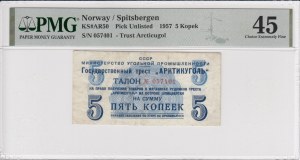 Nórsko (Špicbergy) 5 kopejok 1957 - PMG 45 Chioce Extrémne jemná.