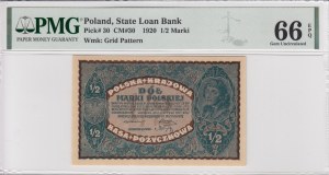Polsko 1/2 marky 1920 - PMG 66 EPQ Drahokam bez obtisku