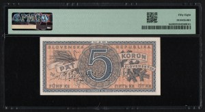 Slovaquie 5 Korun ND (1945) - SPECIMEN - PMG 58 Choice About Unc