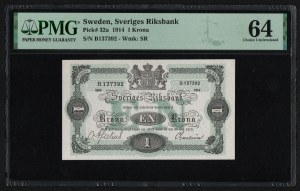 Szwecja 1 korona 1914 - PMG 64 Choice Uncirculated