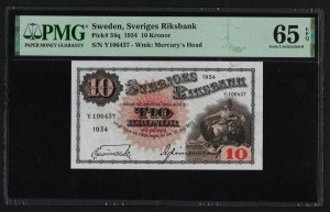Sweden 10 Kronor 1934 - PMG 65 EPQ Gem Uncirculated