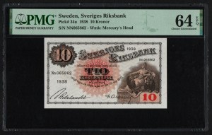 Szwecja 10 koron 1938 - PMG 64 EPQ Choice Uncirculated