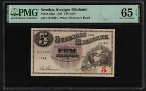 Schweden 5 Kronor 1944 - PMG 65 EPQ Gem Uncirculated