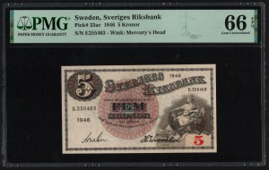 Sweden 5 Kronor 1946 - PMG 66 EPQ Gem Uncirculated