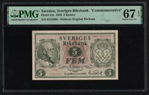 Švédsko 5 korún 1948 - PMG 67 EPQ Superb Gem Unc