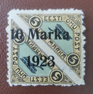 Znaczek Estonia Airmail z nadrukiem 10 Marka 1923 na 5 Marka - Päevaleht perf.