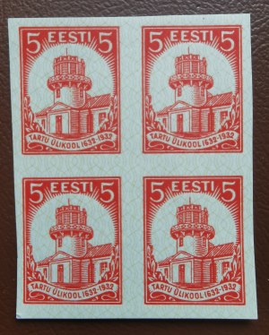 Estonia francobolli di prova Università di Tartu 5 Senti 1932 - Quattro blocchi