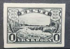 Estonia proof stamp. 1 krooni 1933. Narva waterfall