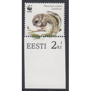 Estonia stamp 2 kr 1994 - Worldwide Nature Conservation: Siberian Flying Squirrel - Perforation error