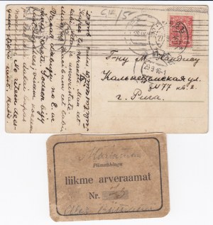 Estonia (Russia) postcard 1916 & account book label (2)