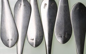 Dorpat (Tartu), (Estonia / Russia) set di cucchiai d'argento (6) - Michael Leü (1793-1813)