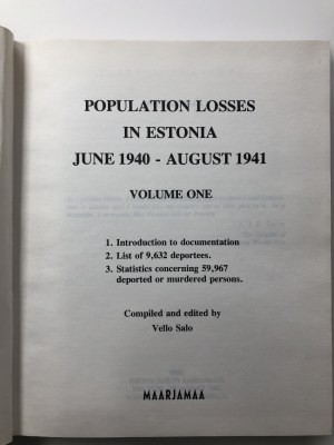 Population losses in Estonia June 1940 - August 1941 - vol 1, 1989