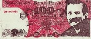 Solidarity banknote in the form of a 100 zloty bill with the image of Lech Walesa