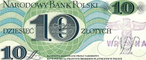 PLN 10 banknote, 1982; stamp: 