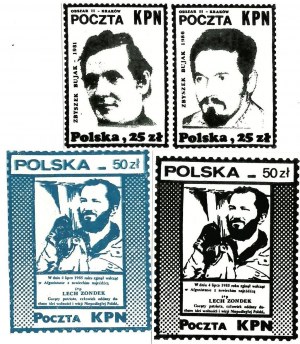 Set of four stamps KPN Post Office; Zbyszek Bujak - 1981, 1986; Lech Zondek (blue and black stamps)