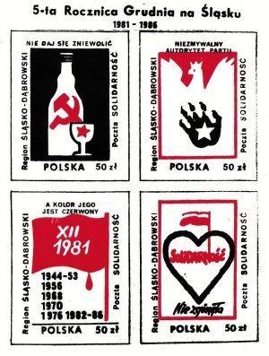 Stamp set: 5th Anniversary of December in Silesia 1981-1986; ŚLĄSKO-DĄBROWSKI Region.