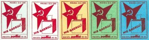 Sada pěti známek ze Solidarity Mail z 80. let, POLSKO 13.X.1985, NEVOLTE!