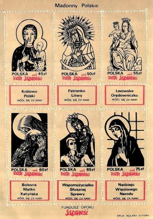 Set of six stamps: Polish Madonnas, Solidarity Mail.