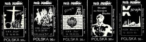 Serie di cinque francobolli degli anni '80. Scioperi in Alta Slesia