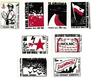 Una serie di otto francobolli degli anni Ottanta.