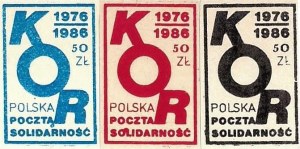 Set of three stamps of the Solidarity Post Office, KOR 1976-1986