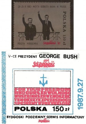 Set of two stamps of the Solidarity Post Office; 26-29 September 1987 - GEORGE BUSH'S VISIT TO POLAND