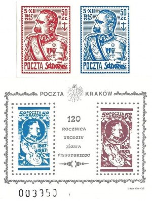 Sada čtyř známek Poštovního úřadu Solidarita: 120. výročí narození maršála Józefa Piłsudského 1867-1987