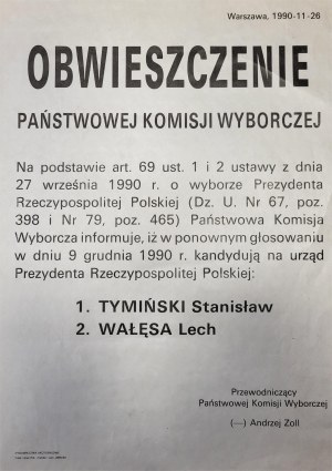 Bekanntmachung des staatlichen Wahlausschusses (Präsidentschaftswahlen), 1990