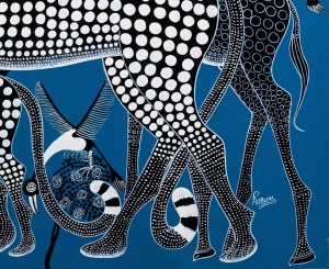 Rashidi Rubuni, Ghepardo con cucciolo, giraffa e uccelli al mattino