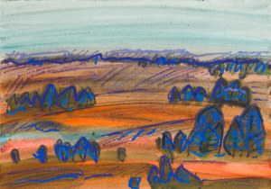 Danuta MAKOWSKA (nata nel 1930), Paesaggio con alberi blu, 1989