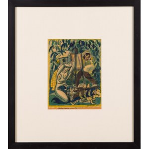 Władysław ŻURAWSKI (1888-1963), Martwa natura, modelka i malarz, 1948