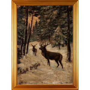 Alexander FRÄDRICH (b. 20th century), Deer in the woods