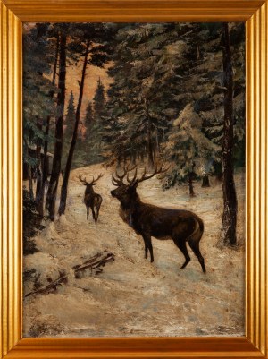 Alexander FRÄDRICH (b. 20th century), Deer in the woods