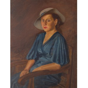 Malarz nieokreślony, polski (XX w.), Portret kobiety w niebieskiej sukni