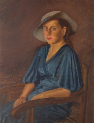 Malarz nieokreślony, polski (XX w.), Portret kobiety w niebieskiej sukni