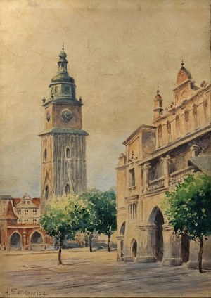 Adam SETKOWICZ (1876 Cracovie - 1945 Cracovie), tour de l'hôtel de ville et halle aux draps à Cracovie